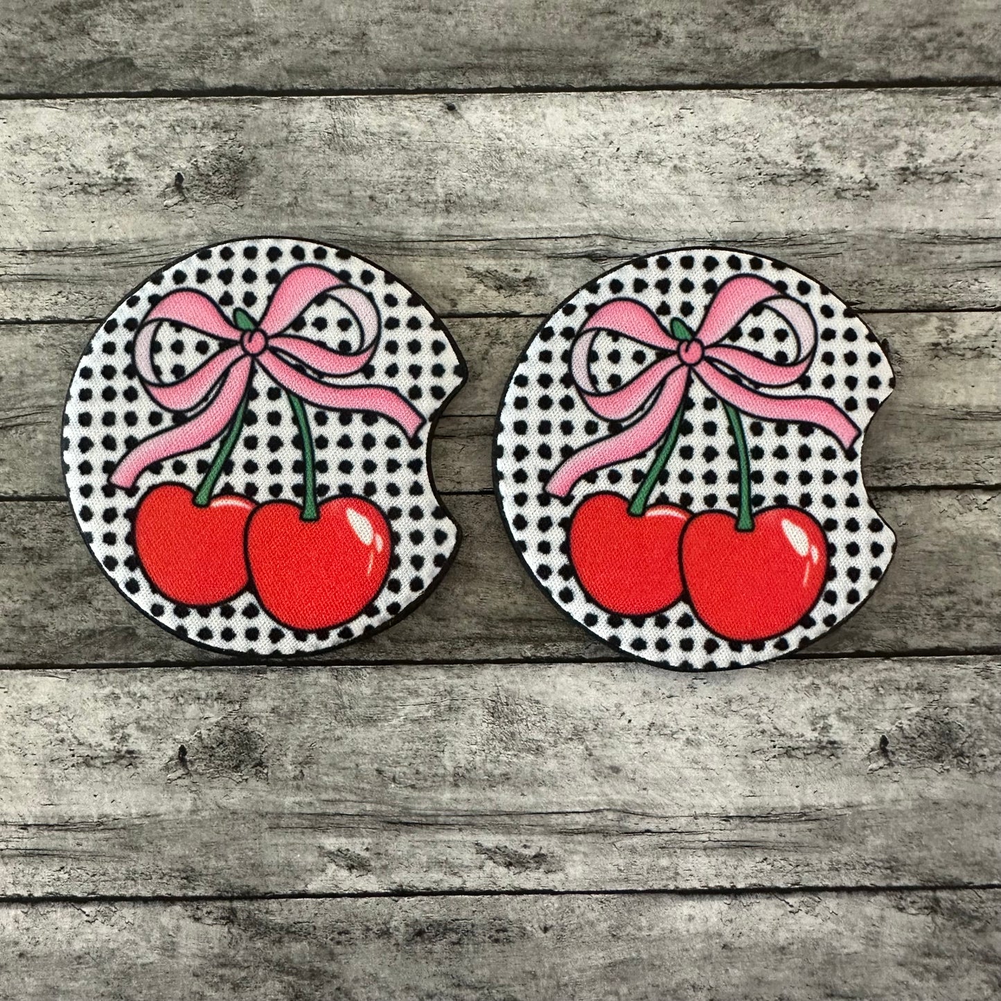 Polka Dot Cherry Neoprene Car Coaster