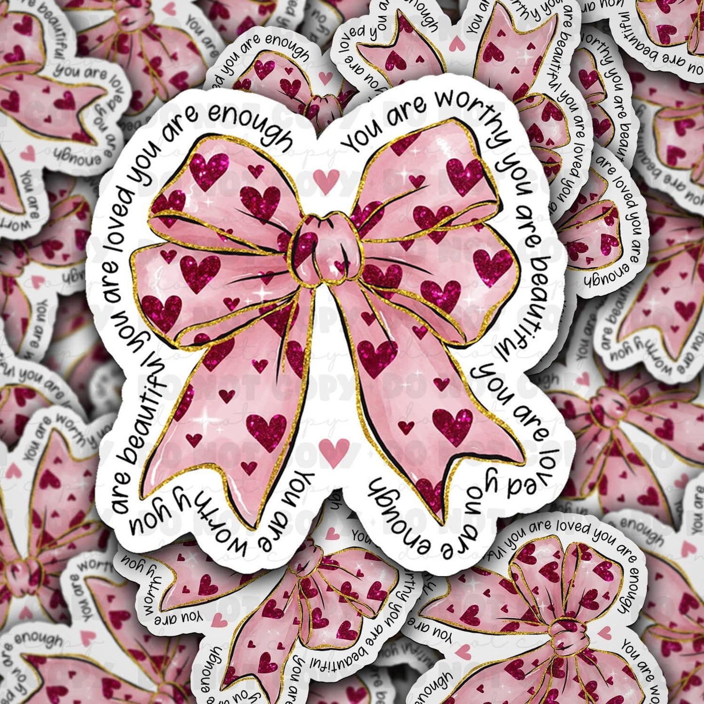 You Are Enough Heart Bow Sticker