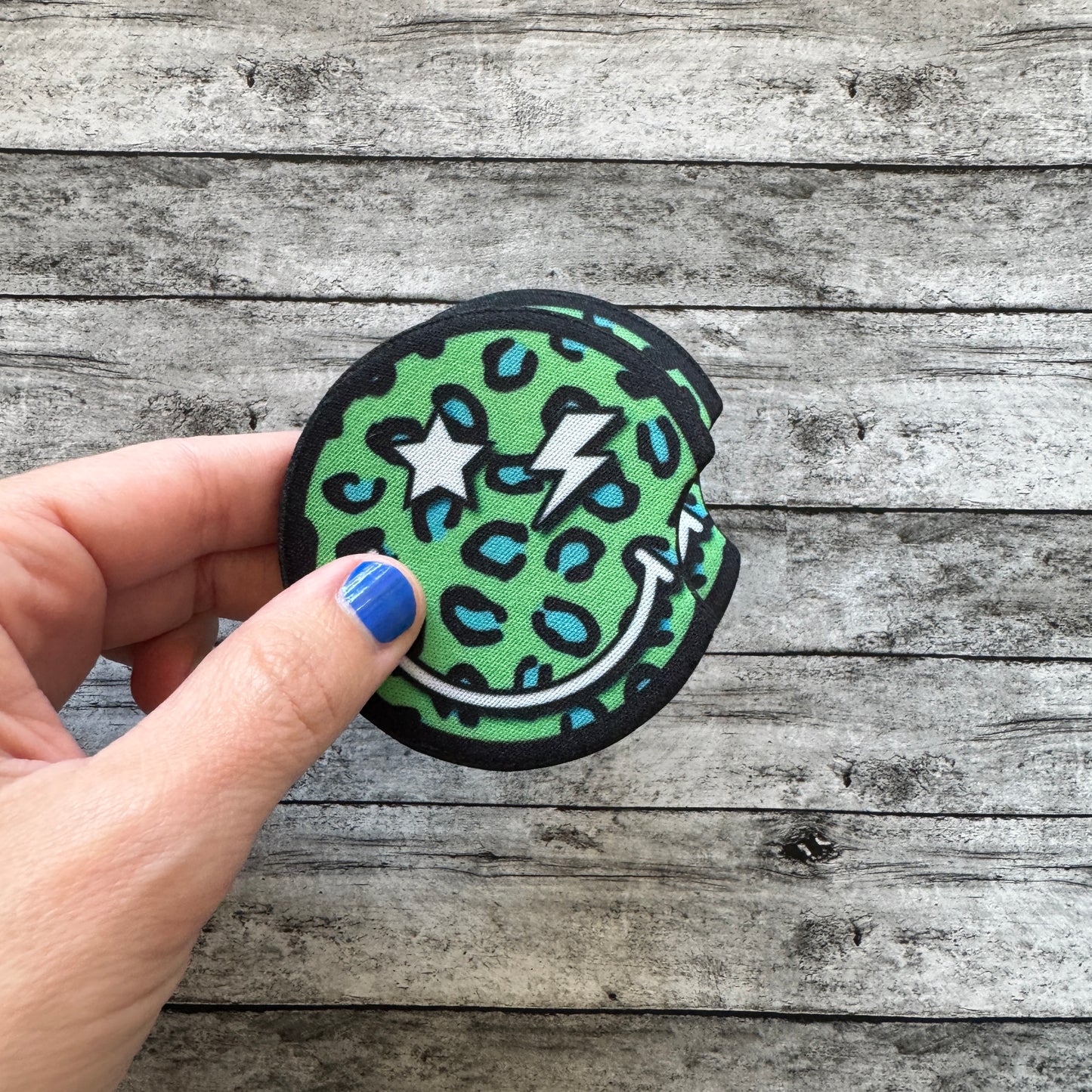 Green Leopard Smiley Neoprene Car Coaster