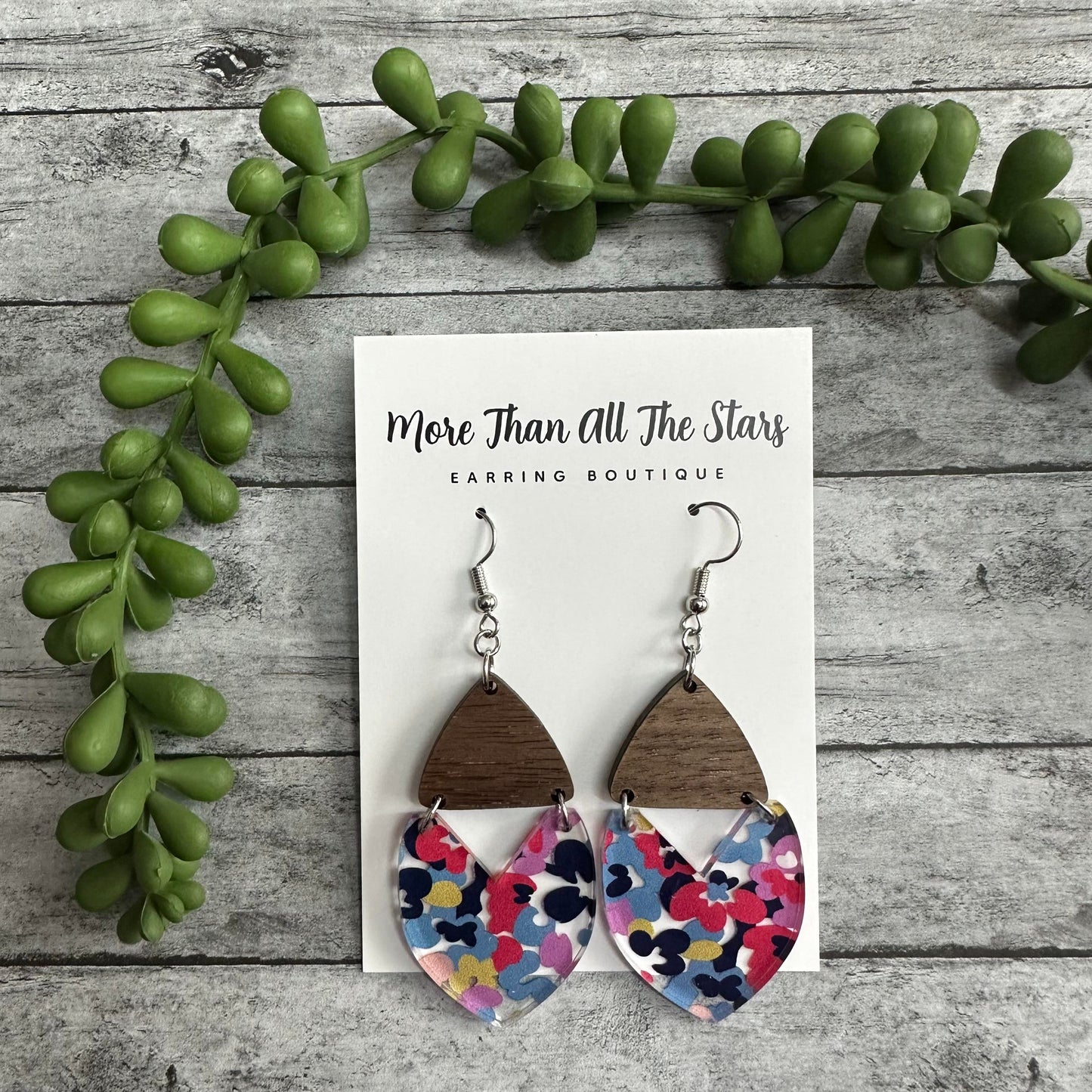 Navy Colorful Floral Earrings