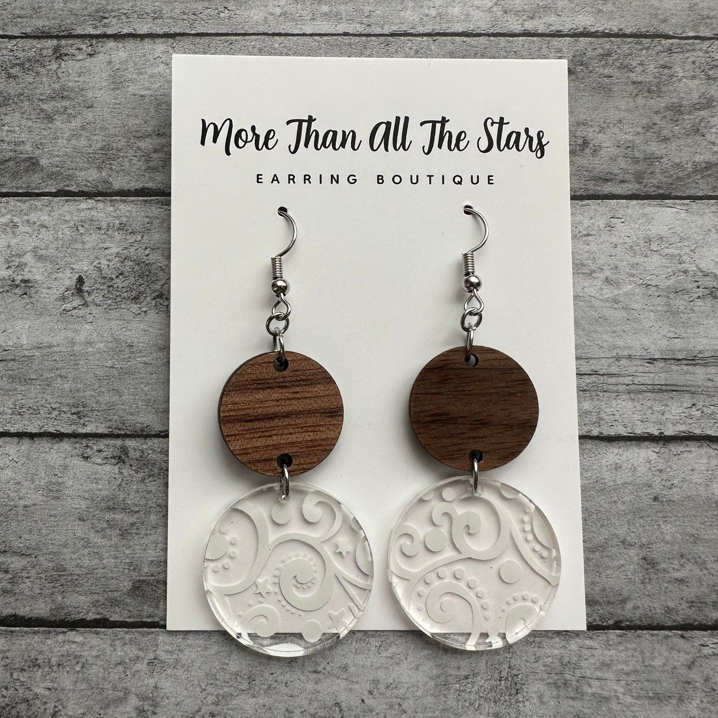 White Swirls Circle Earrings