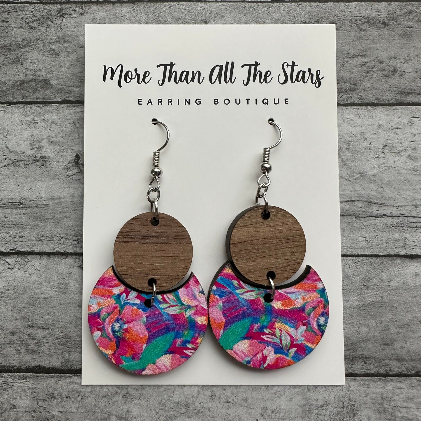 Colorful Floral Crescent Circle Earrings