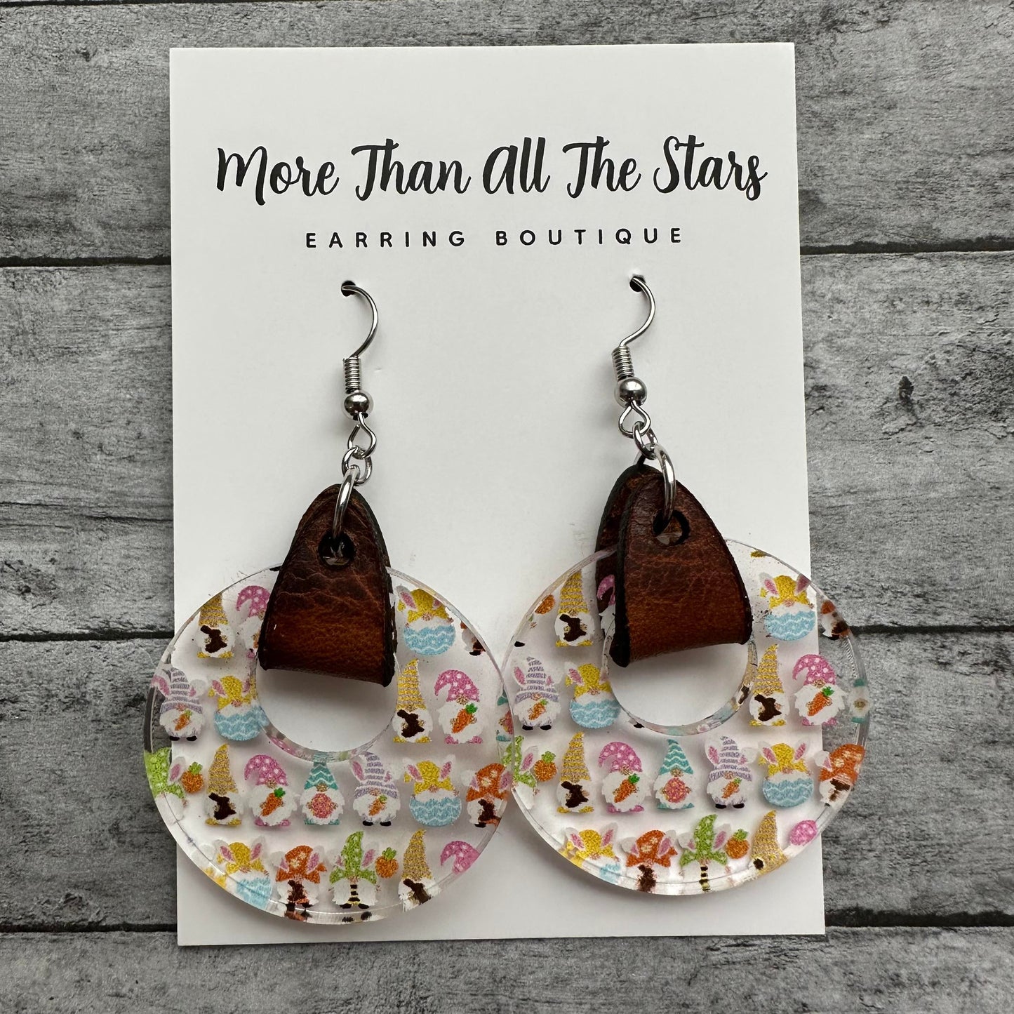 Easter Multi Gnome Acrylic and Leather Earrings