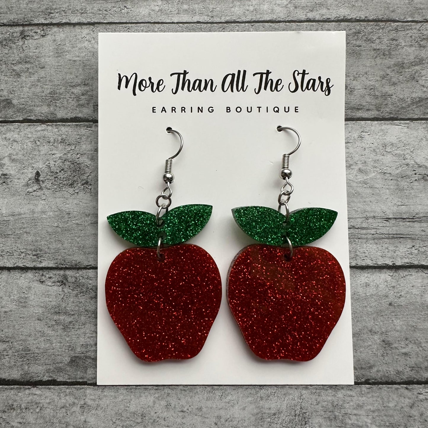 Red Glitter Apple Earrings
