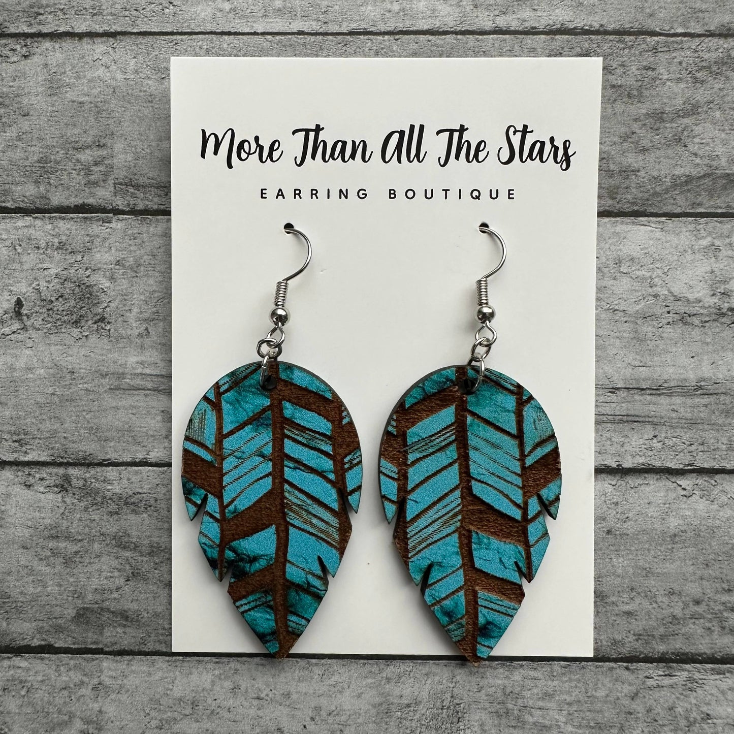 Teal Feather Earrings
