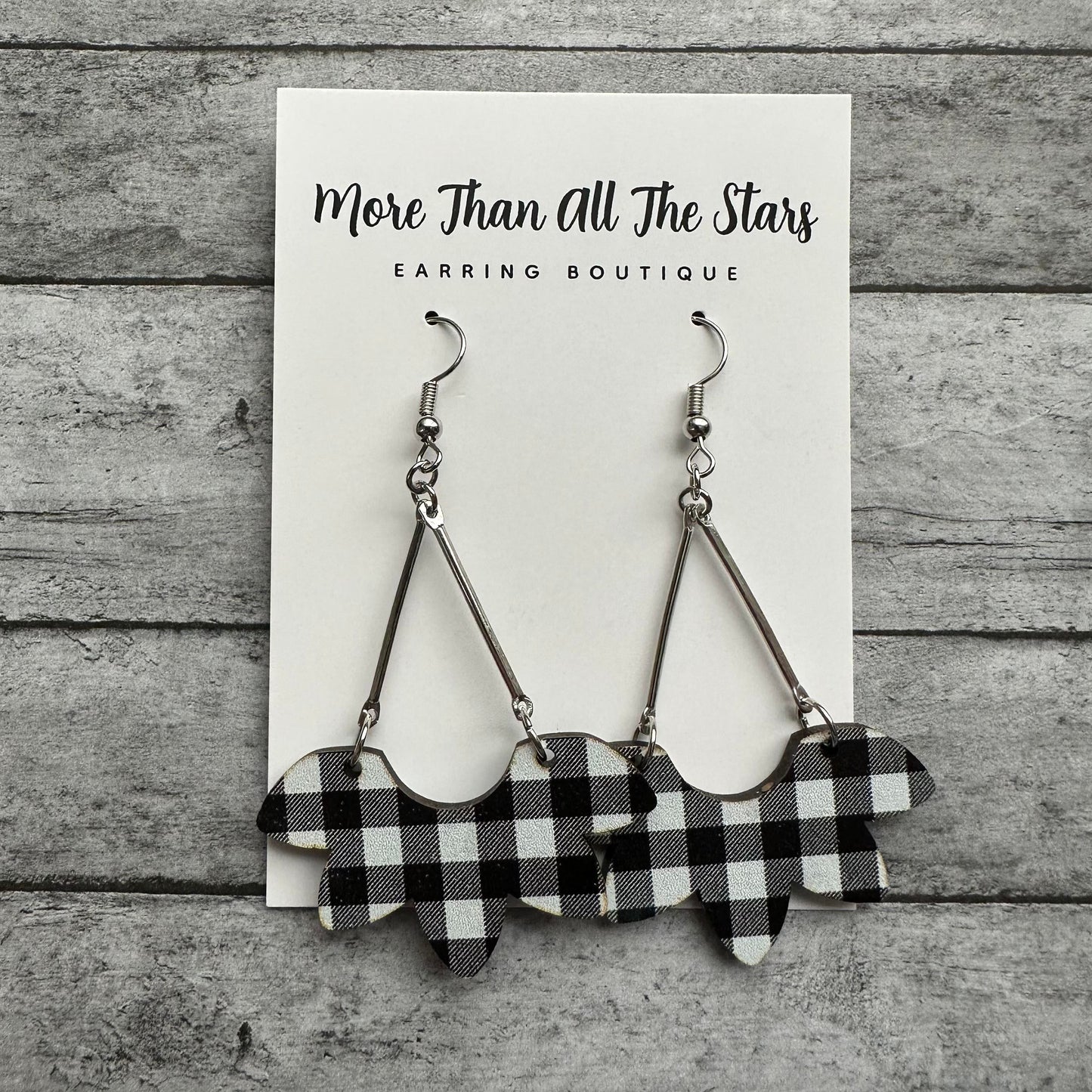 Black and White Plaid Half Petal Earrings