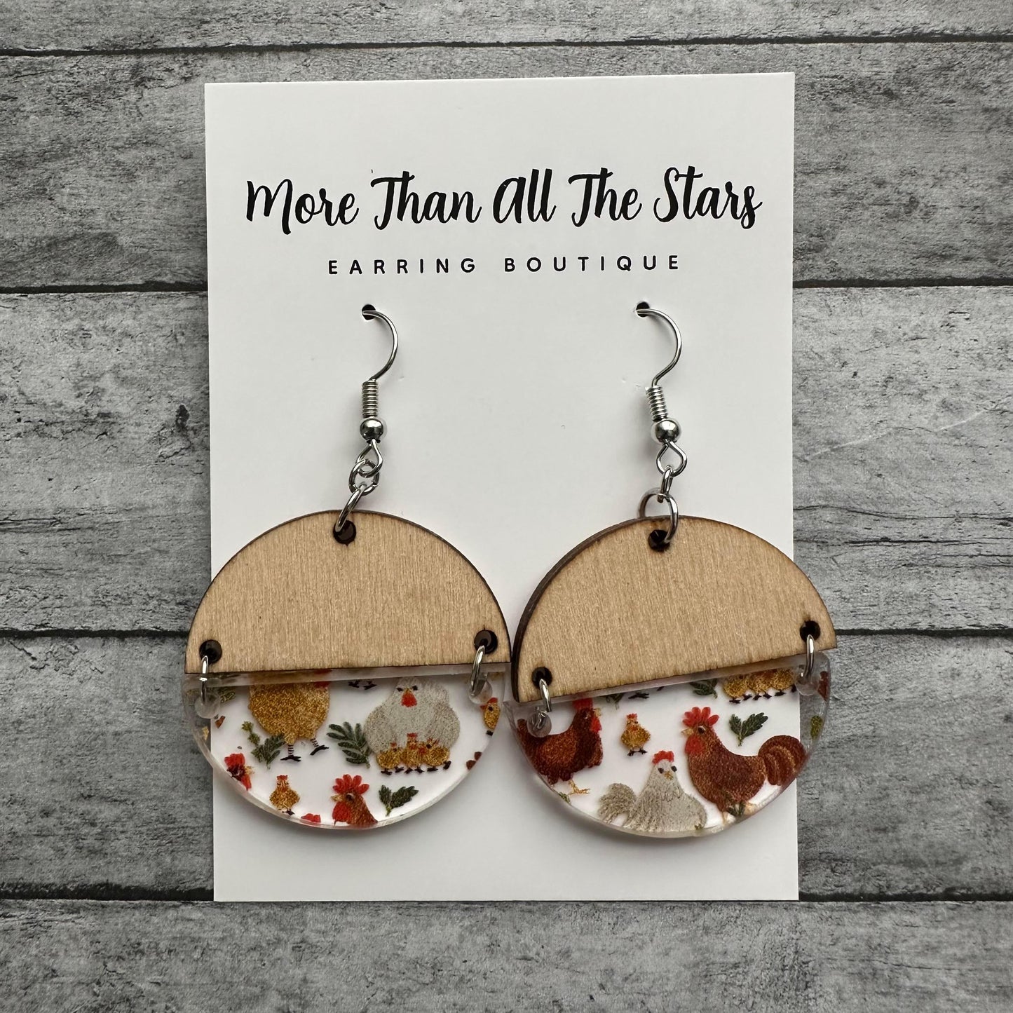 Half Circle Chicken Earrings