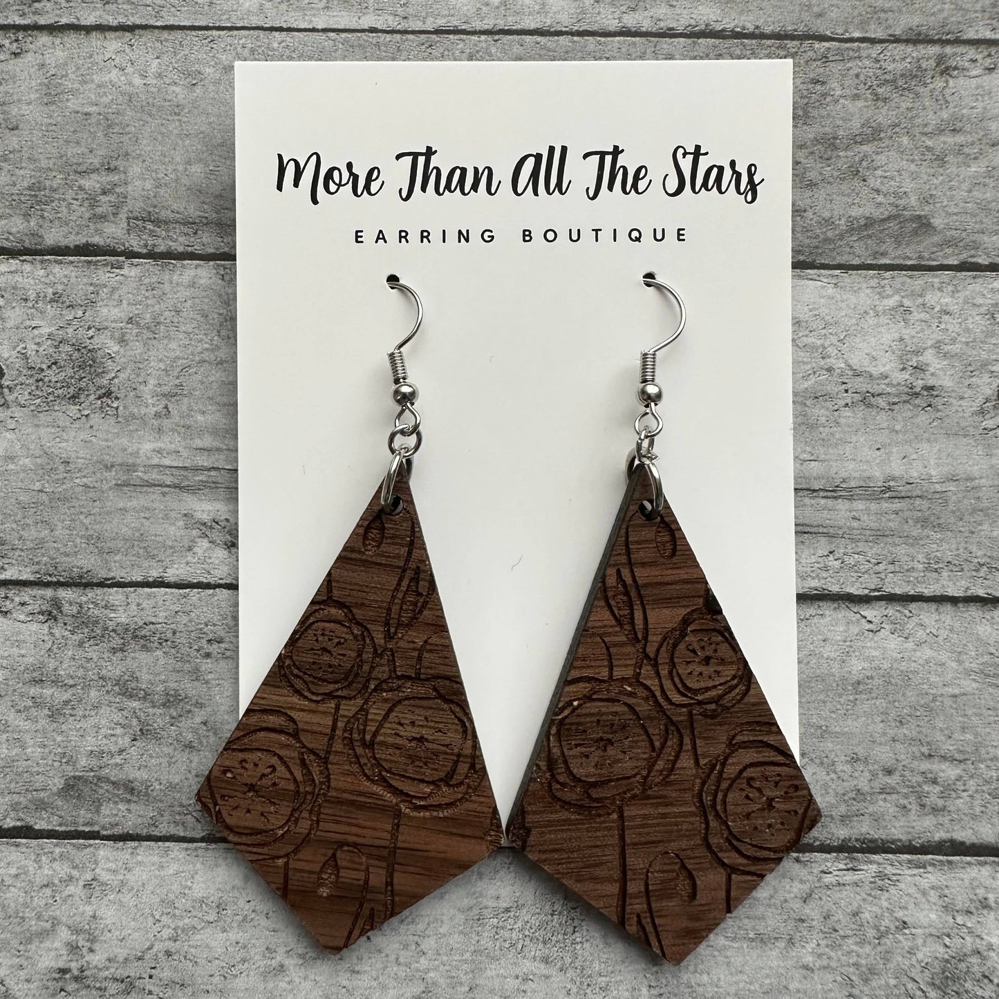Wood Floral Earrings