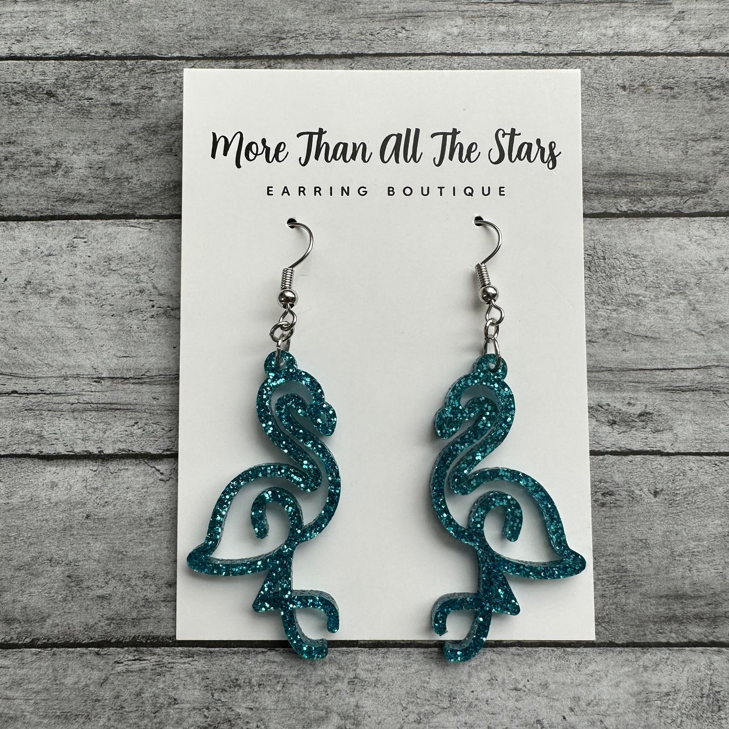 Teal Glitter Flamingo Earrings