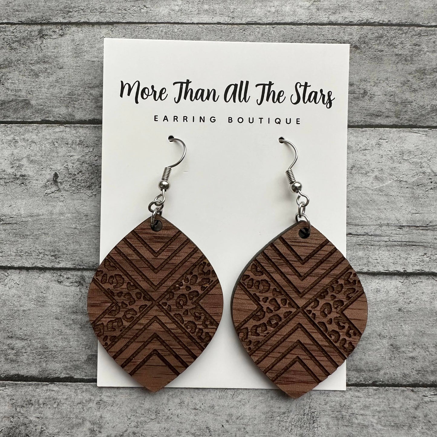 Wood Leopard Petal Earrings