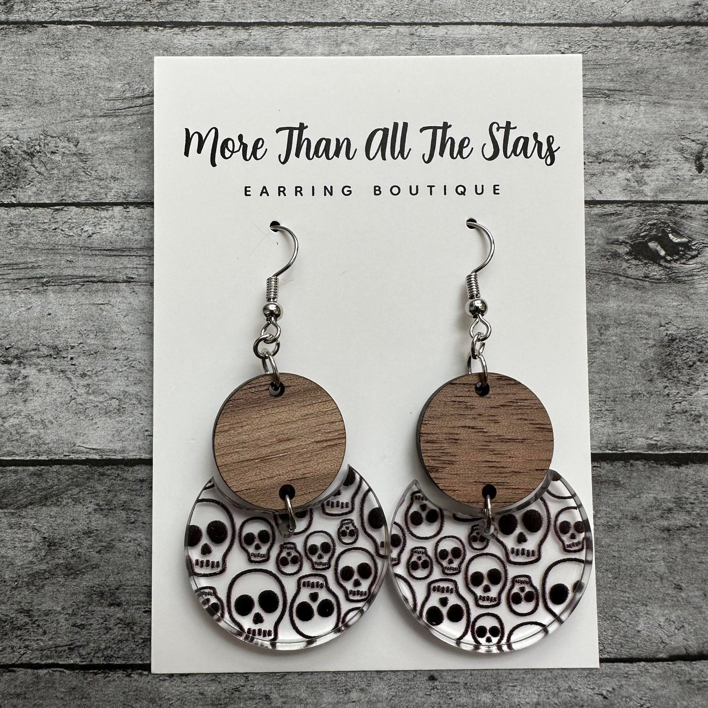 Skull Crescent Circle Earrings