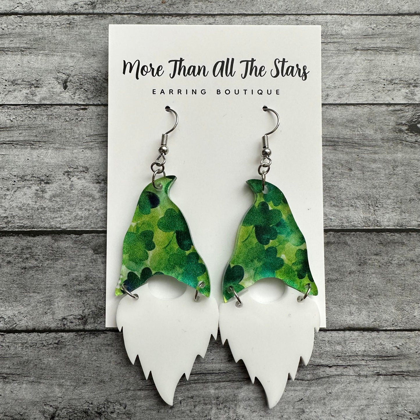 St. Patrick's Day Watercolor Shamrocks Gnome Earrings