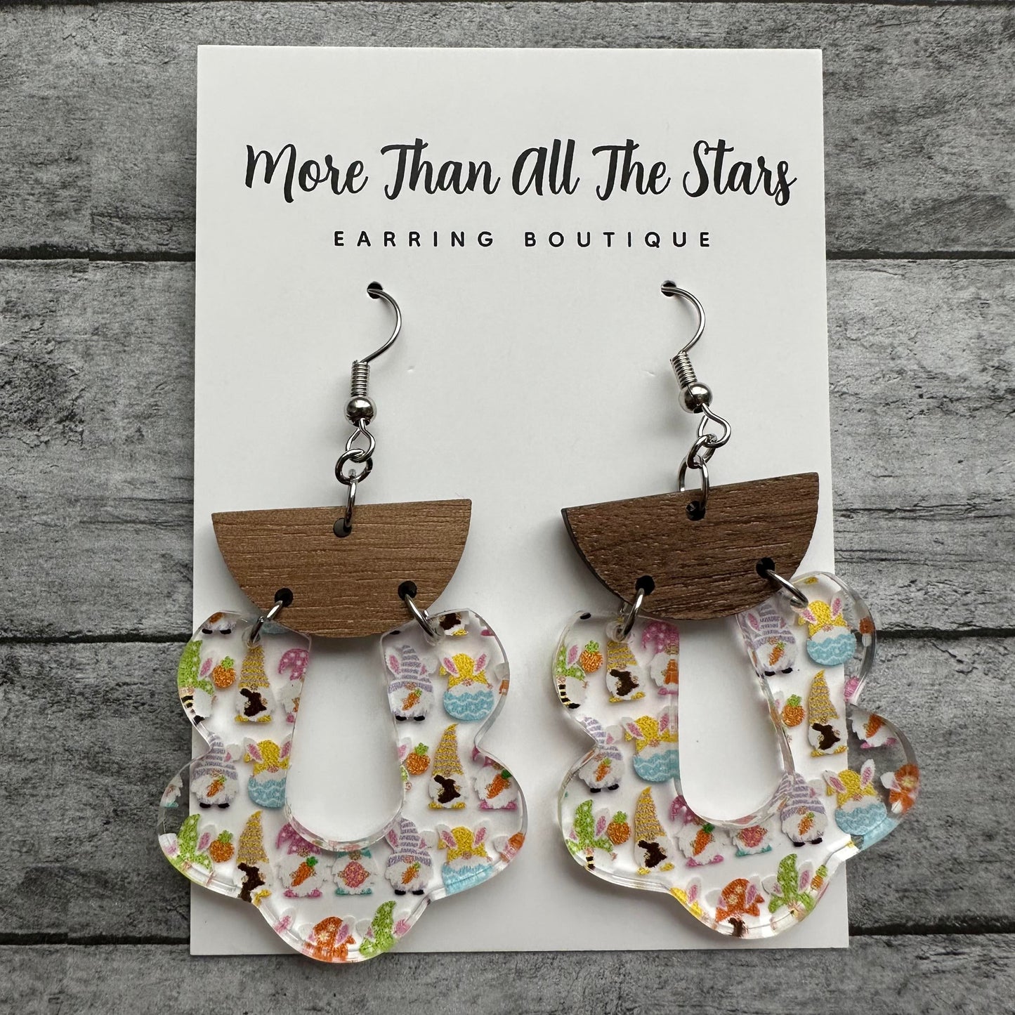 Easter Multi Gnome Scalloped Arch Earrings