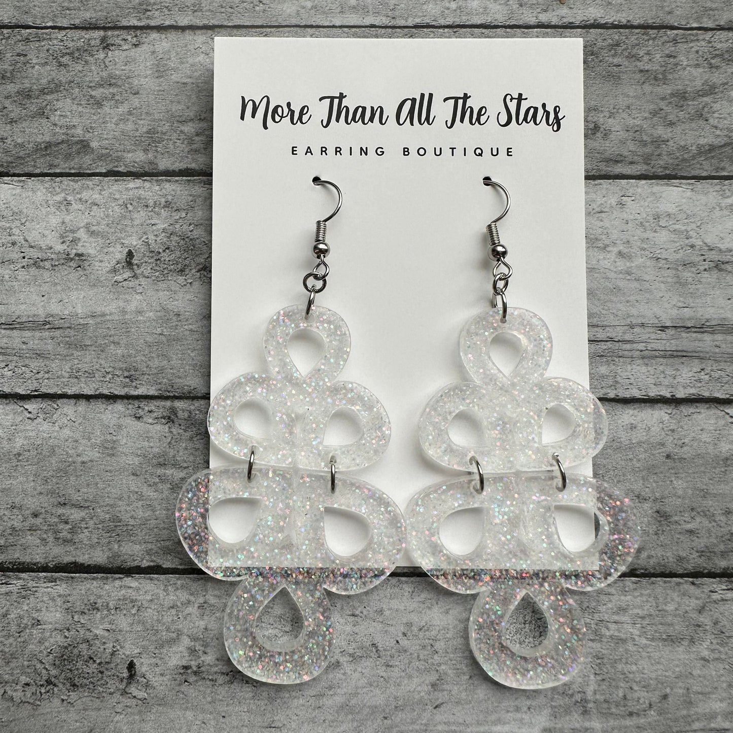 White Glitter Split Teardrop Earrings