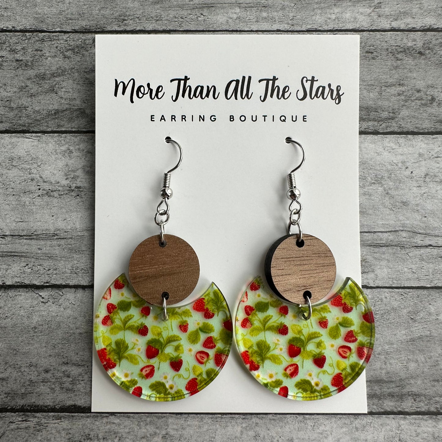 Green Strawberry Crescent Circle Earrings