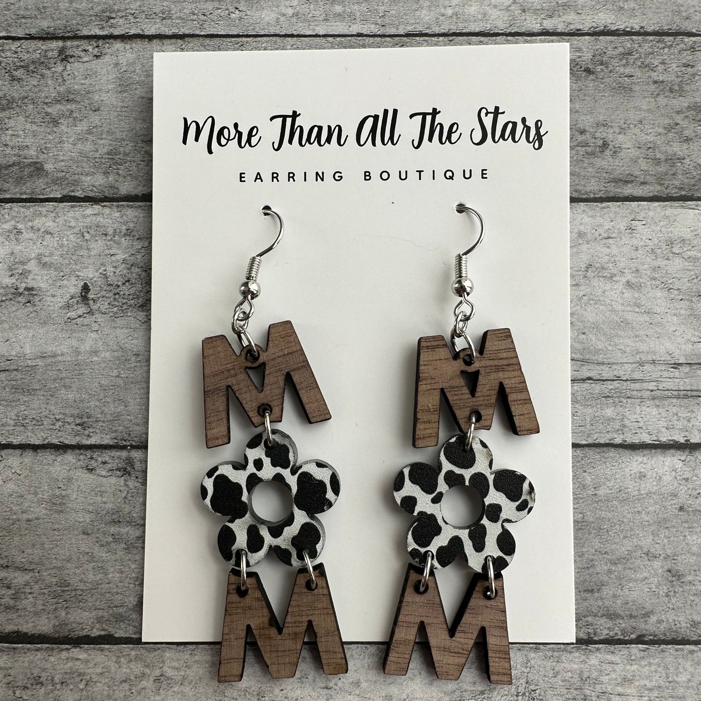 Flower Cow Mom Earrings