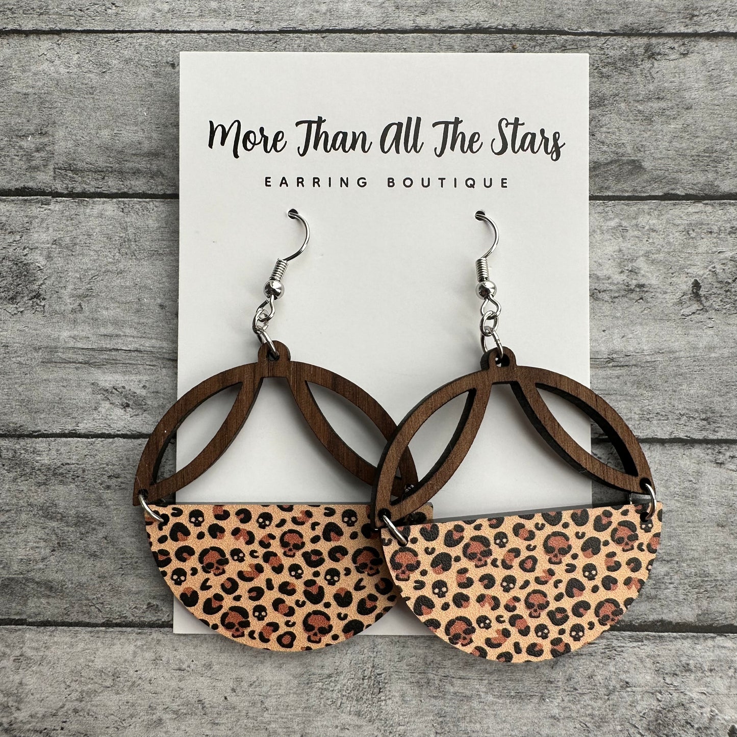Neutral Skull Leopard Arch Half Circle Earrings