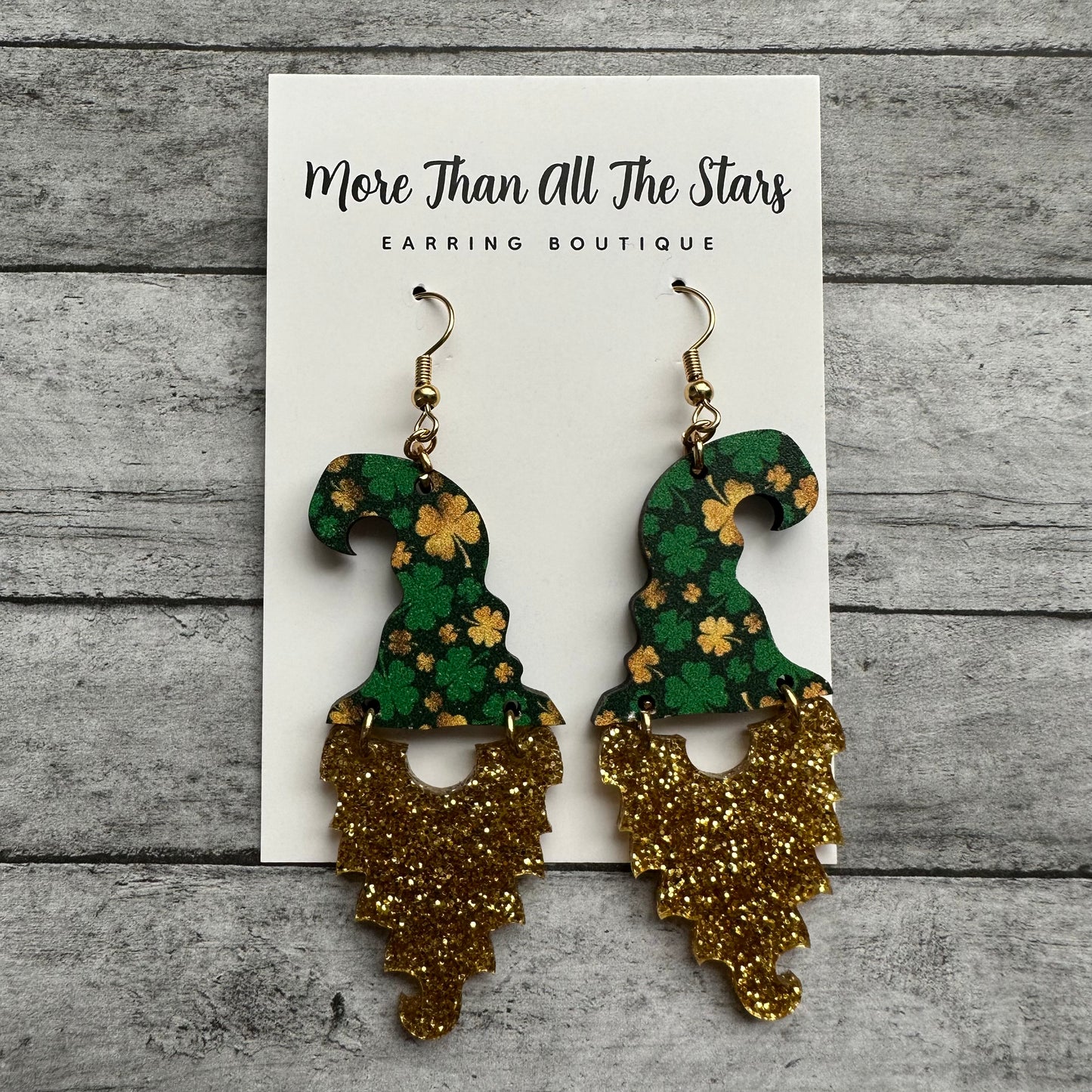St. Patrick's Day Large Glitter Gnome Earrings