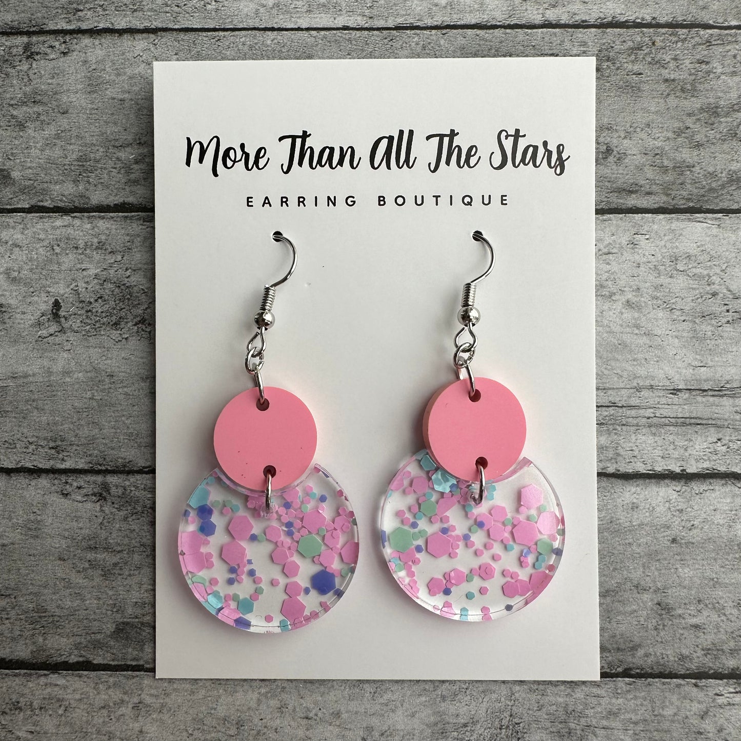 Pink Confetti Crescent Circle Earrings