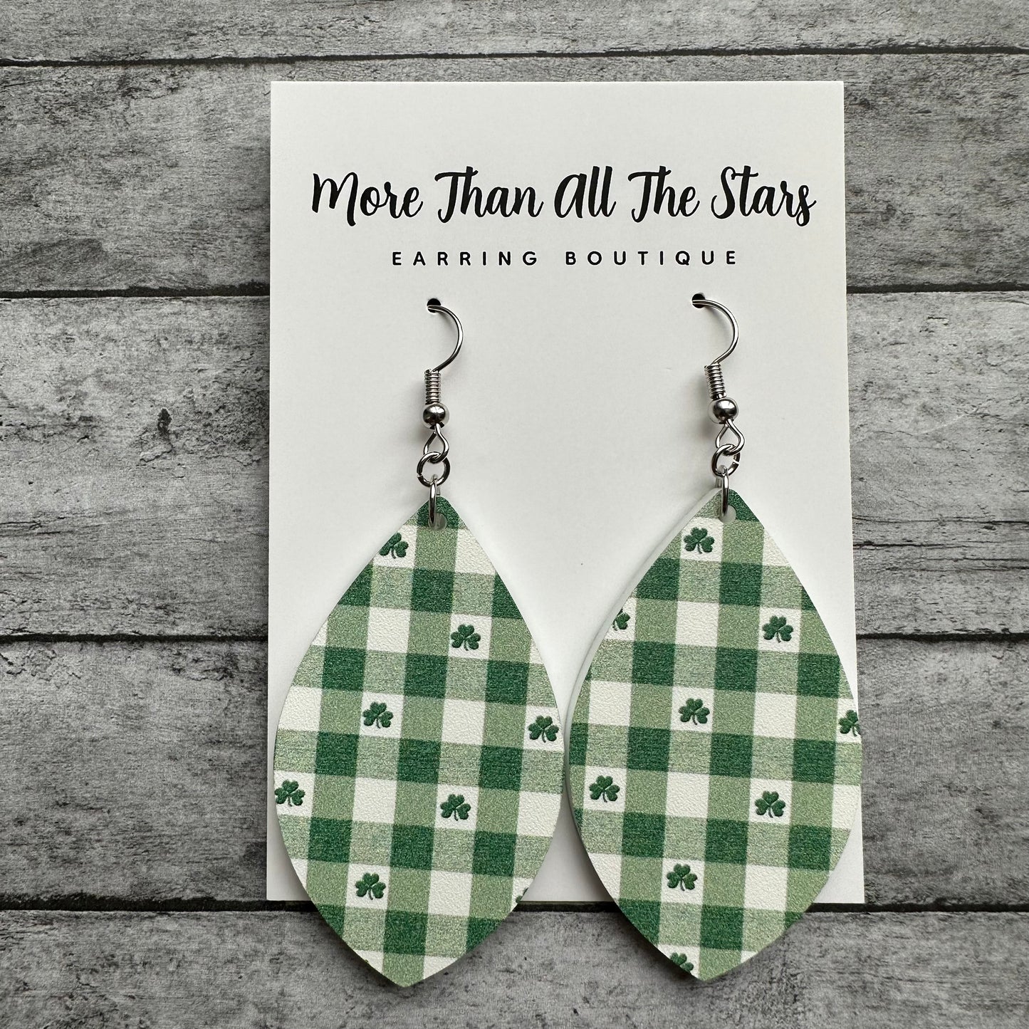 St. Patrick's Day Shamrock Plaid Earrings