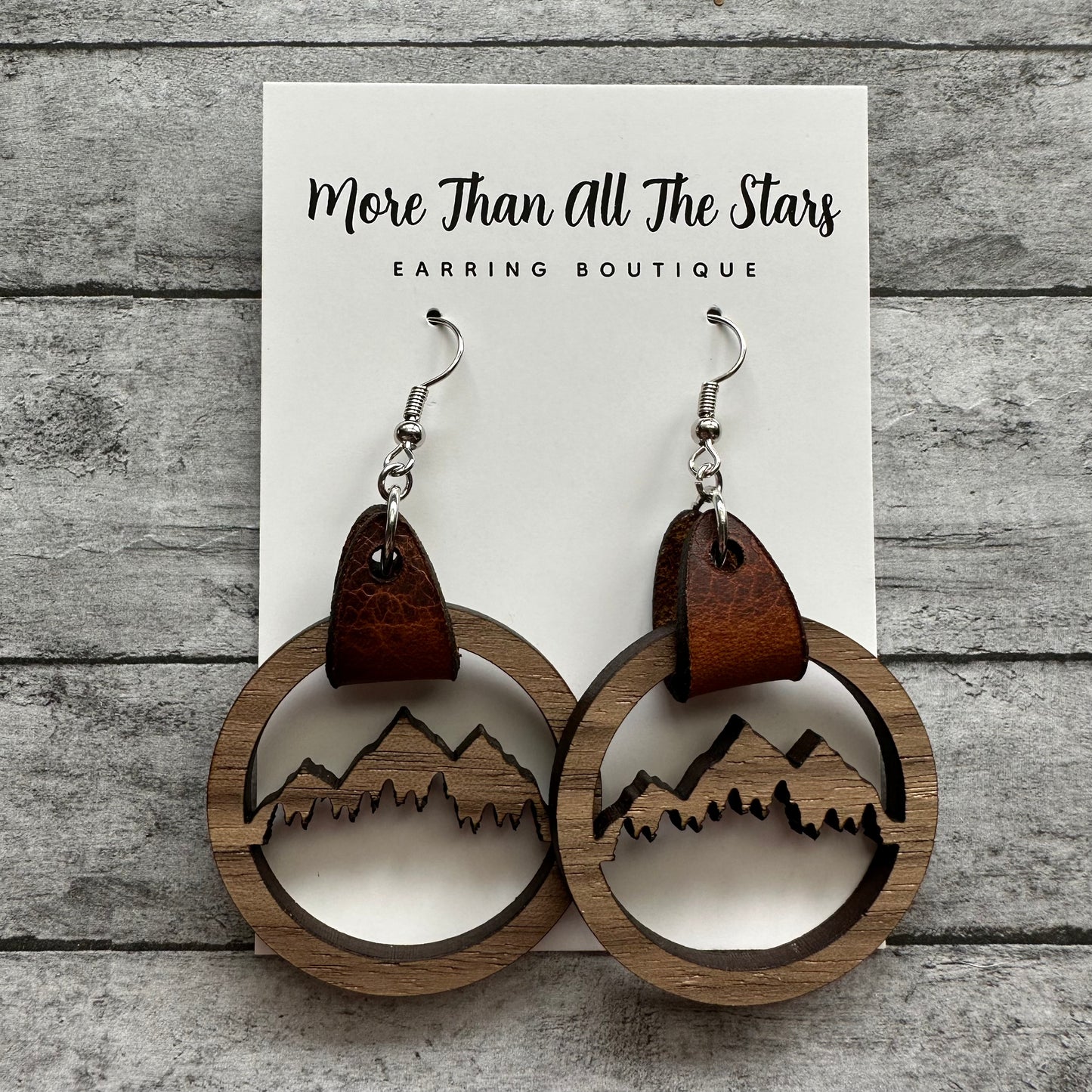 Mountain Wood and Leather Earrings