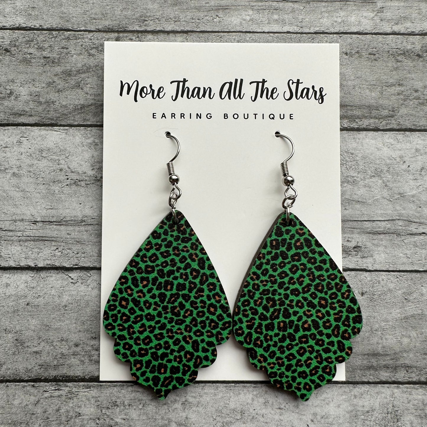 Green Leopard Ruffle Teardrop Earrings
