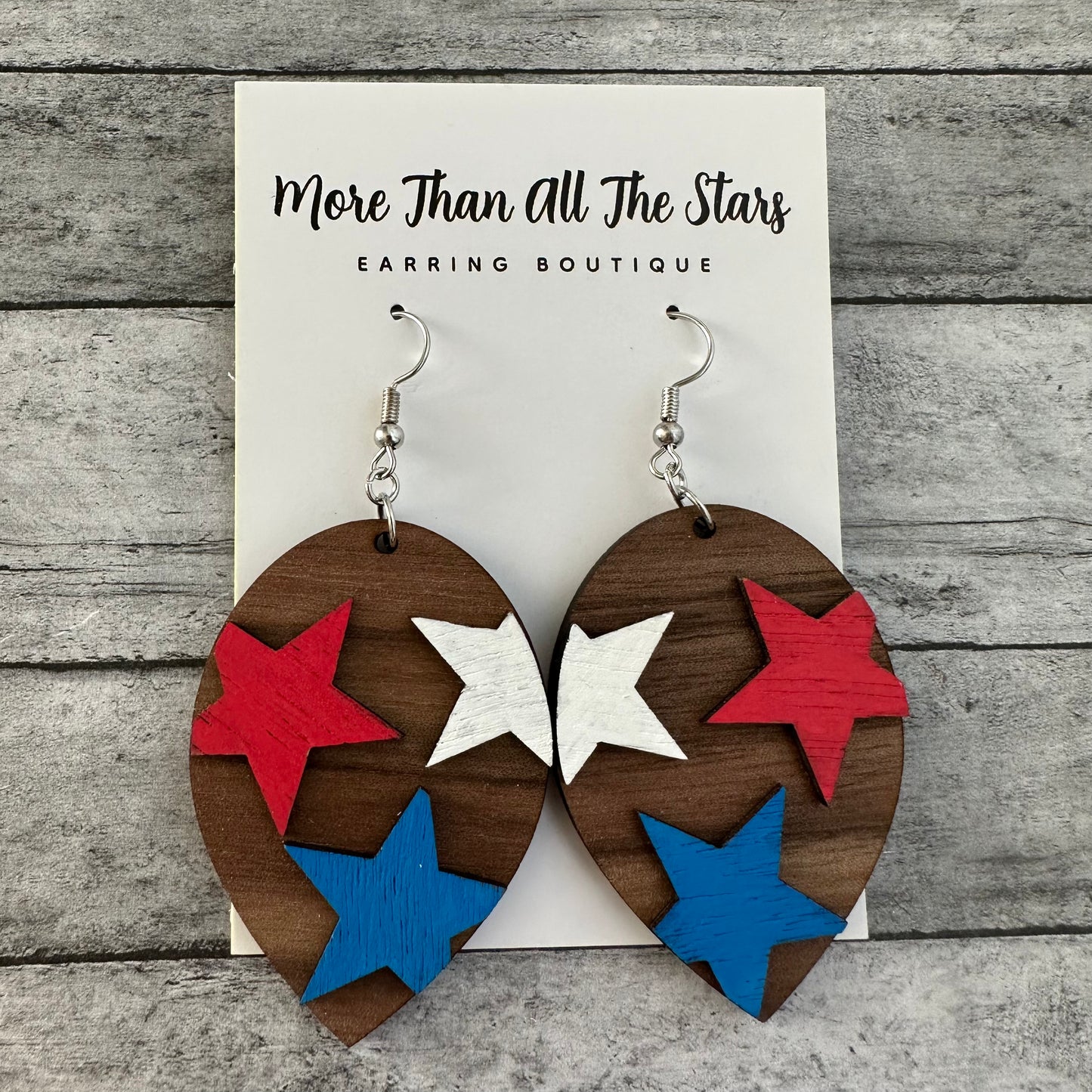 Americana Hand Painted Dimensional Star Earrings