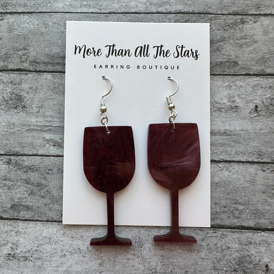 Pearl Merlot Wine Glass Earrings