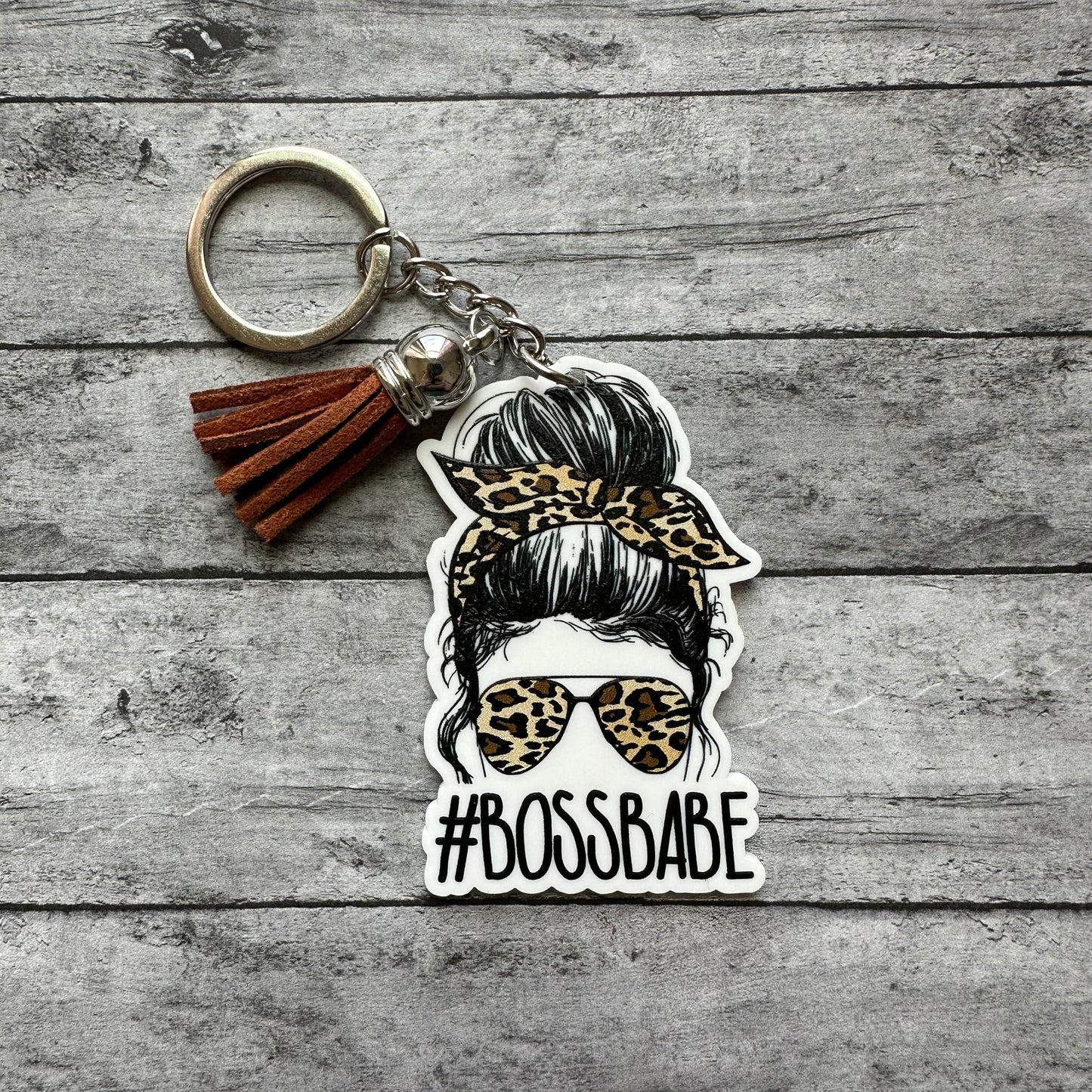 Boss Babe Leopard Keychain