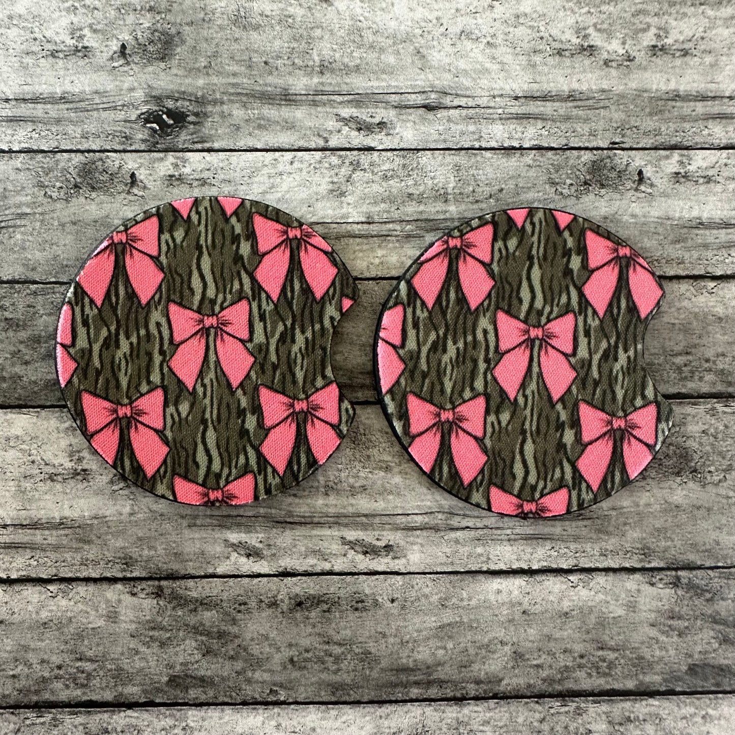 Camo Pink Bow Neoprene Car Coaster