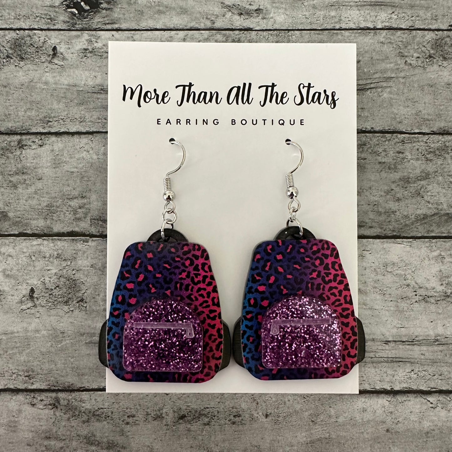 Rainbow Leopard Backpack Earrings