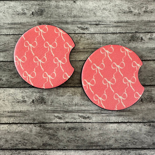 Pink Bow Neoprene Car Coaster