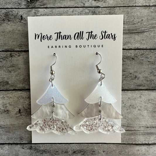 White Layered Tree Earrings