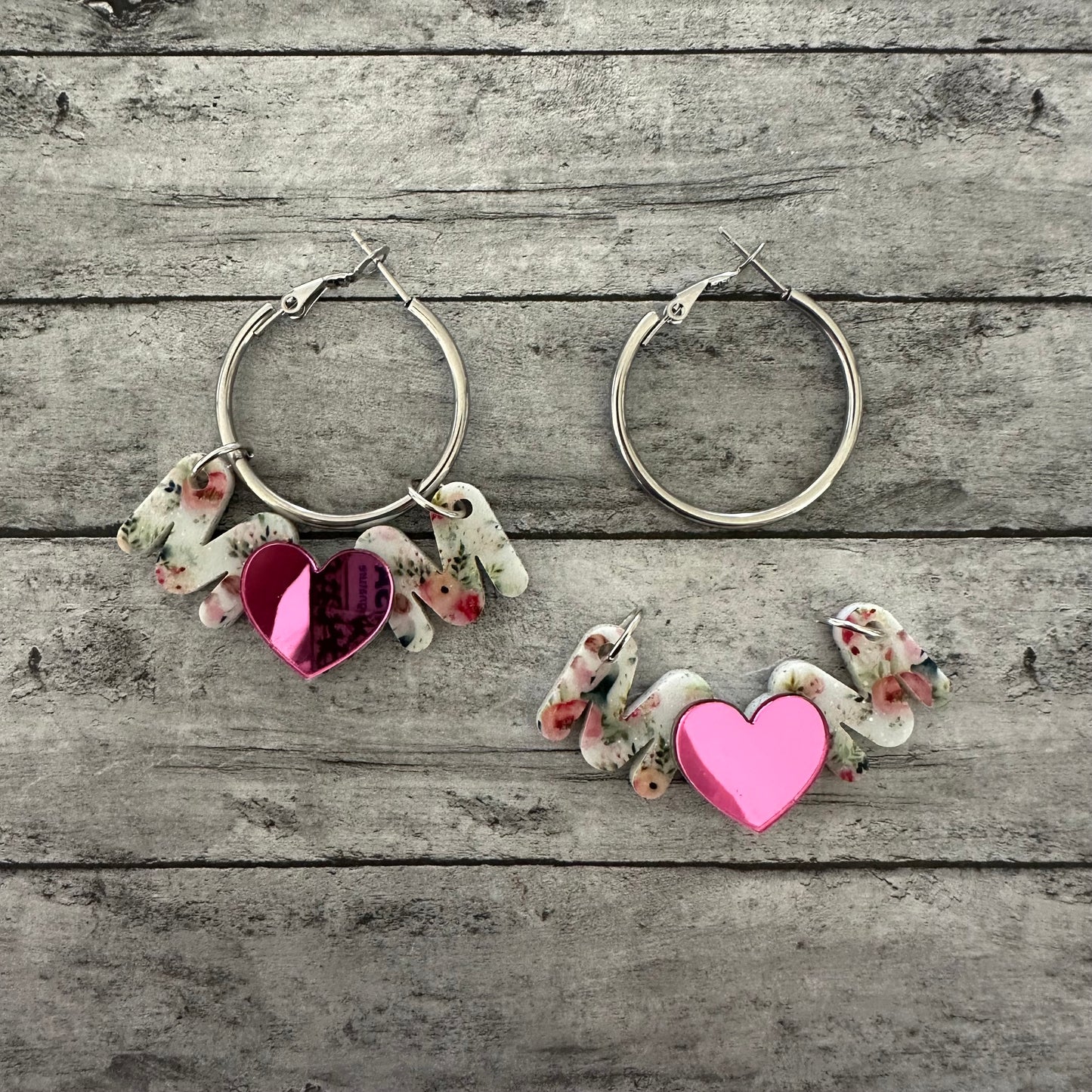 Pink Floral Mom Heart Interchangeable Hoop