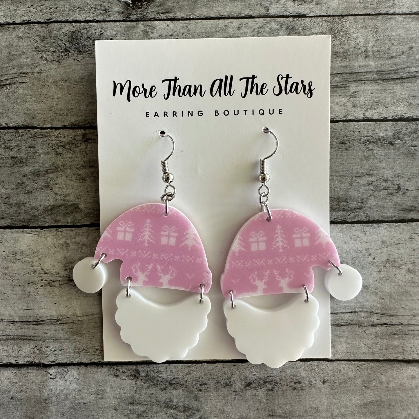 Pink Christmas Santa Earrings