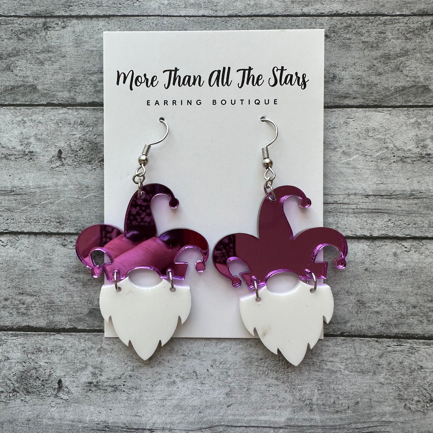 Mardi Gras Purple Mirror Gnome Earrings