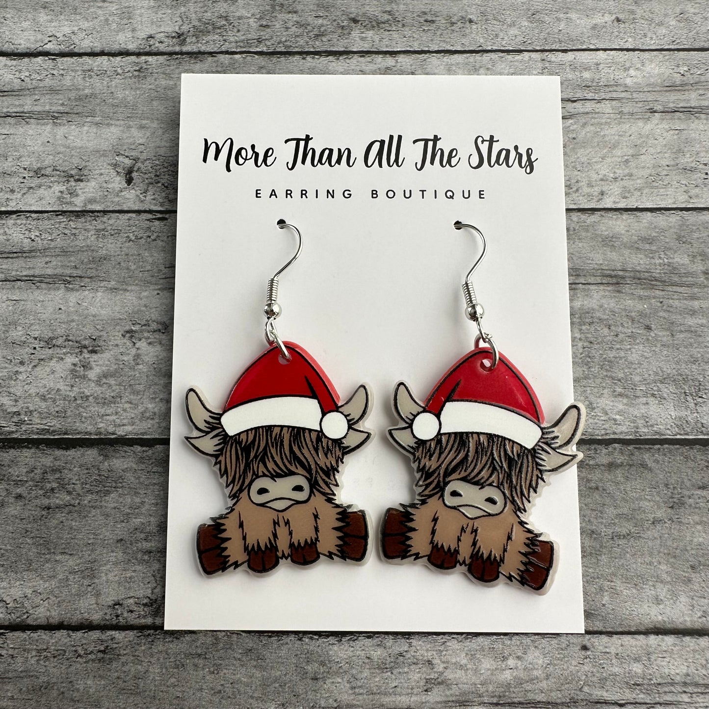 Santa Highland Cow Earrings