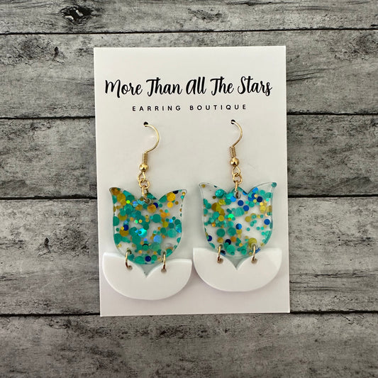 Blue and Gold Tulip Earrings