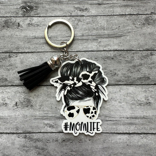 Mom Life Cow Keychain