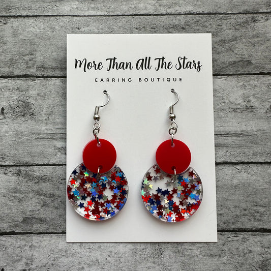 Americana Confetti Stars Crescent Circle Earrings