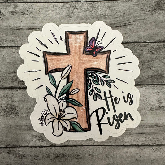 He Is Risen Cross Sticker