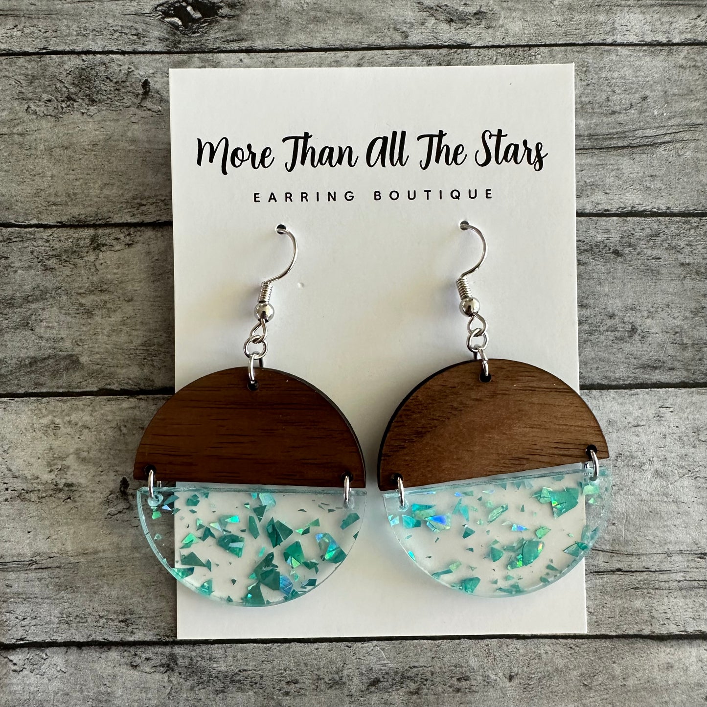 Teal Flake Half Circle Earrings