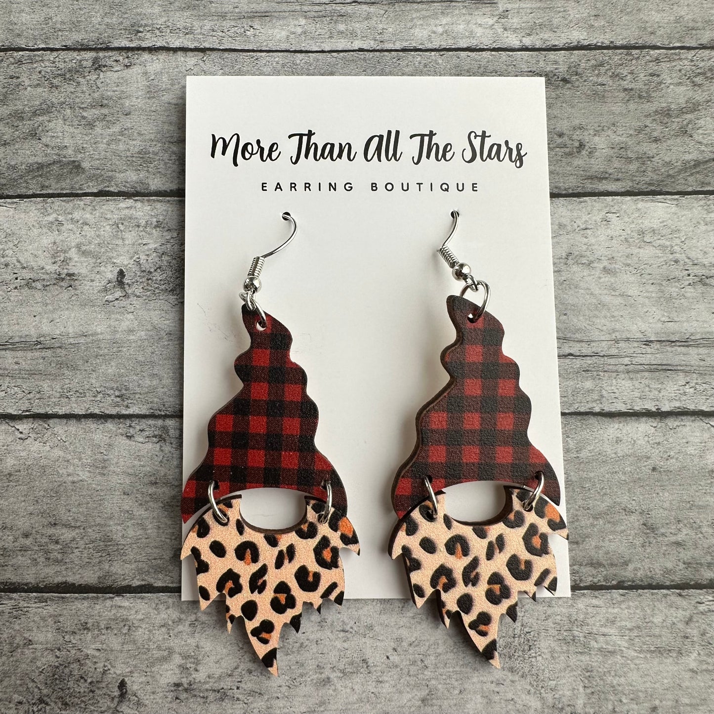 Leopard and Plaid Gnome Earrings