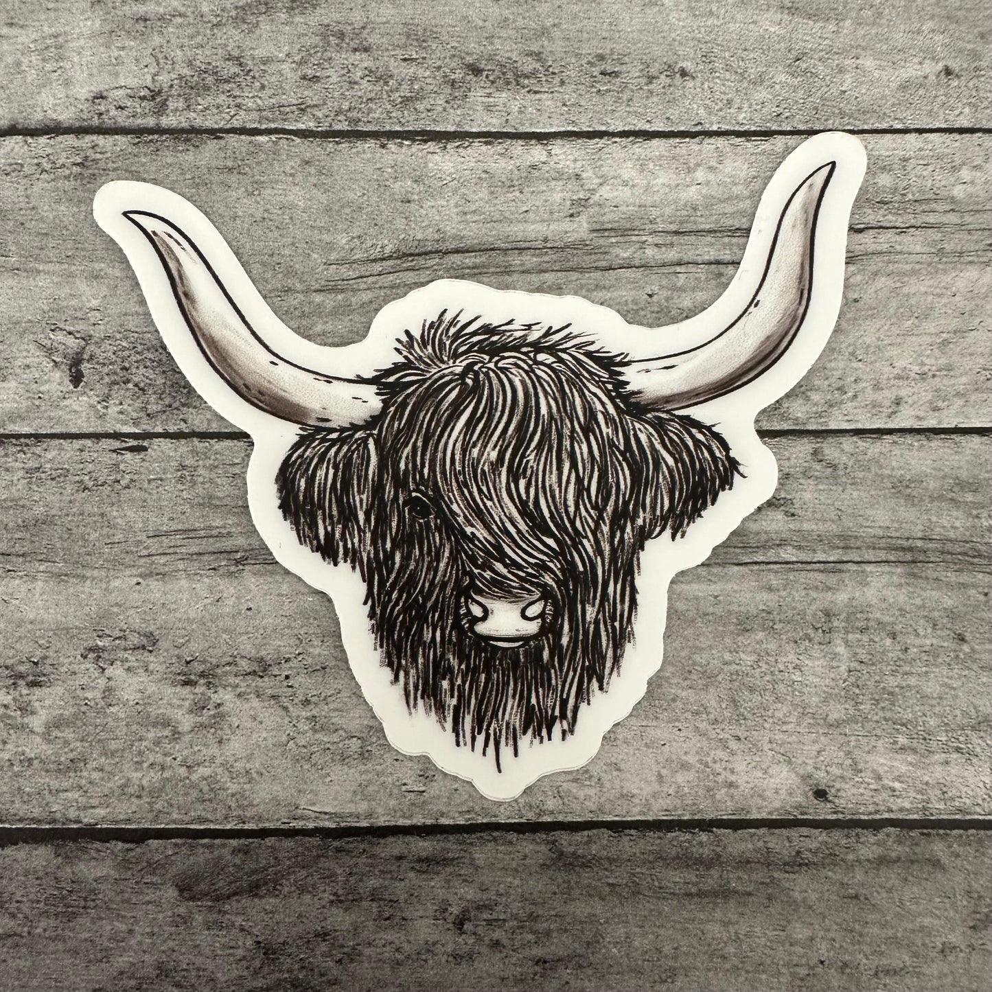 Black and White Highland Cow Sticker