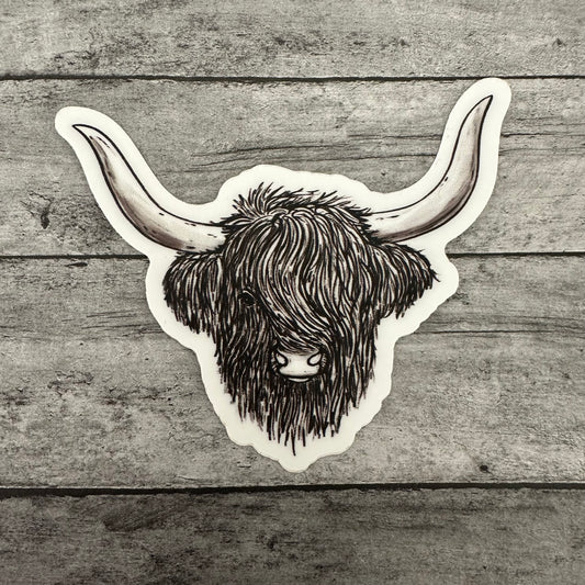 Black and White Highland Cow Sticker