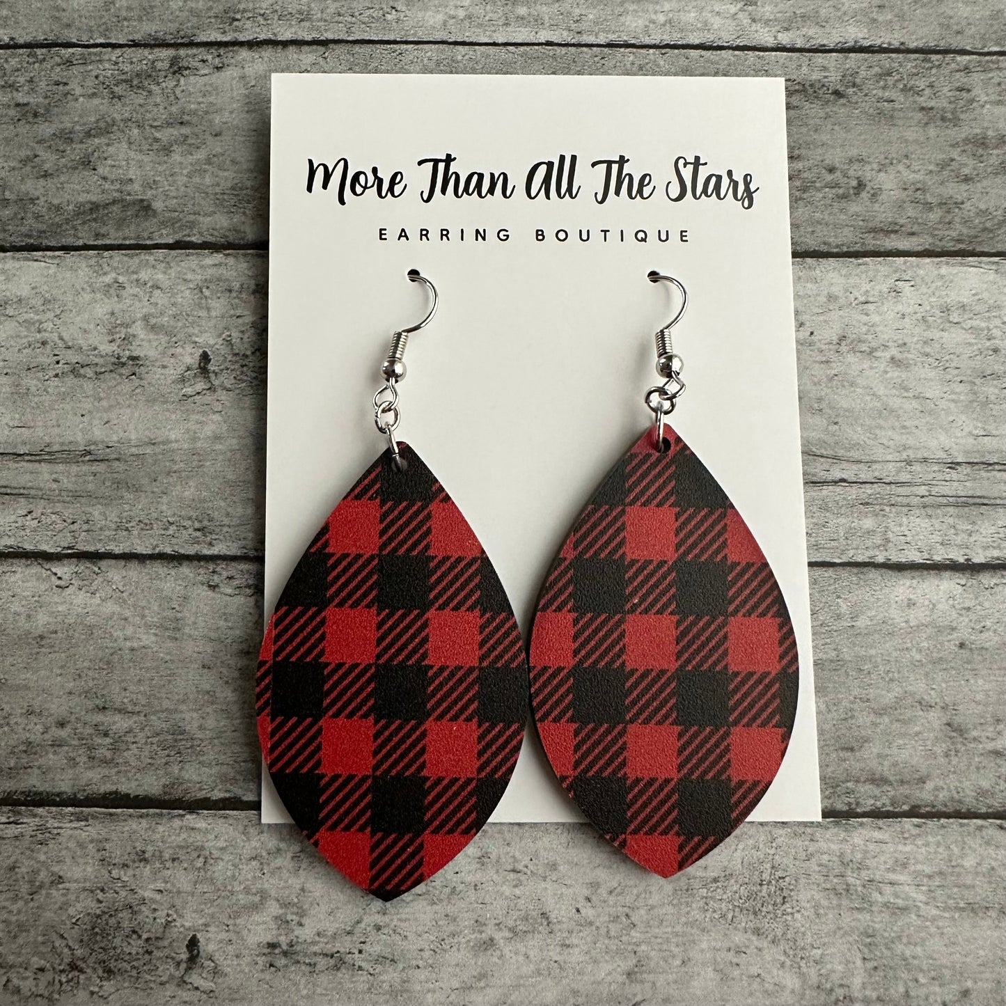 Black and Red Plaid Petal Earrings