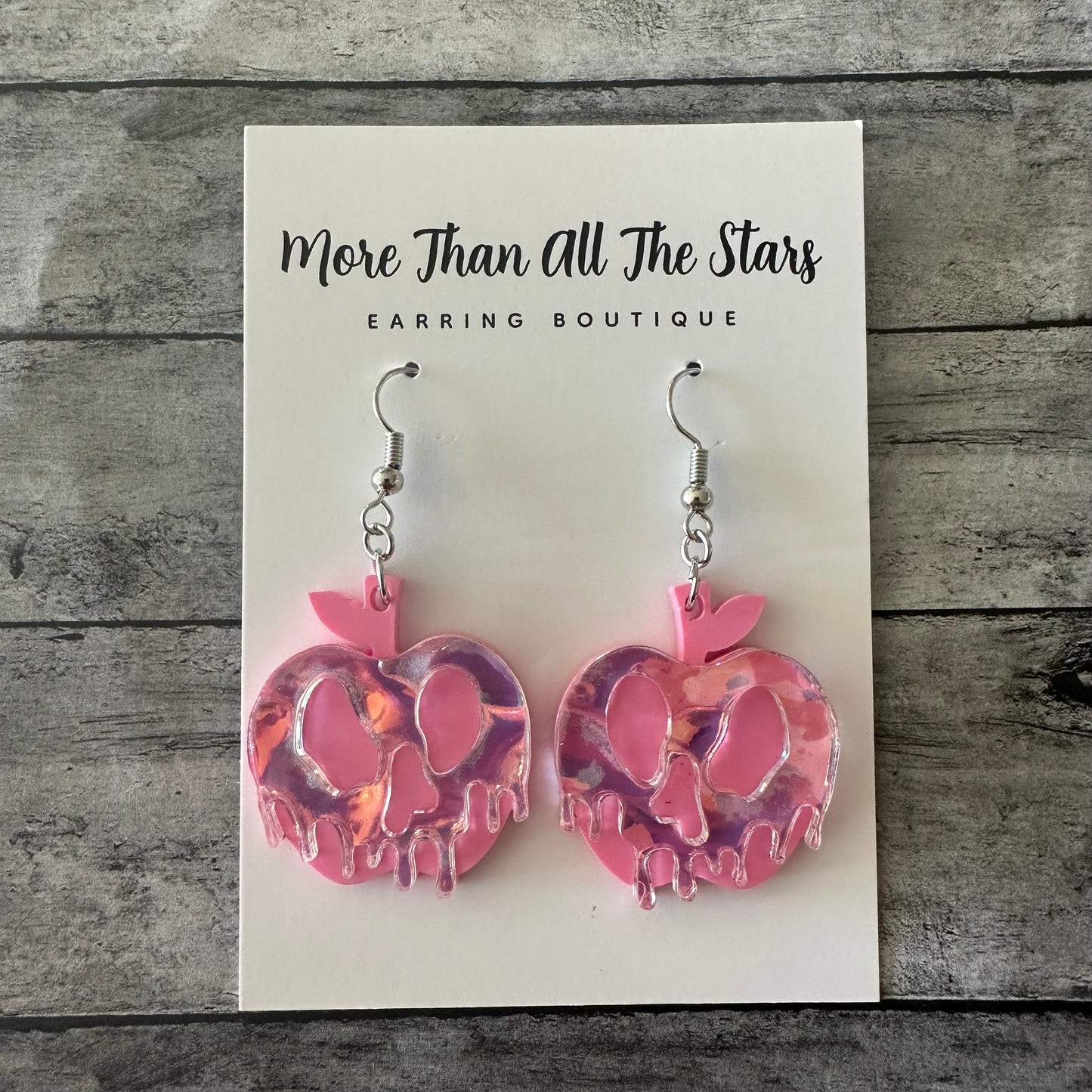 Pink Iridescent Poison Apple Earrings