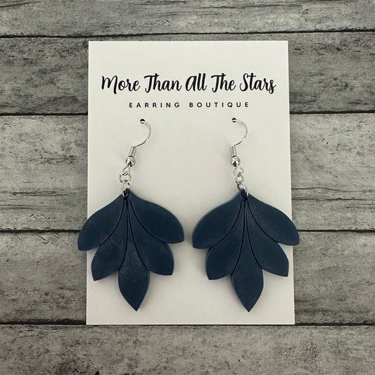 Navy Chunky Leaf Earrings