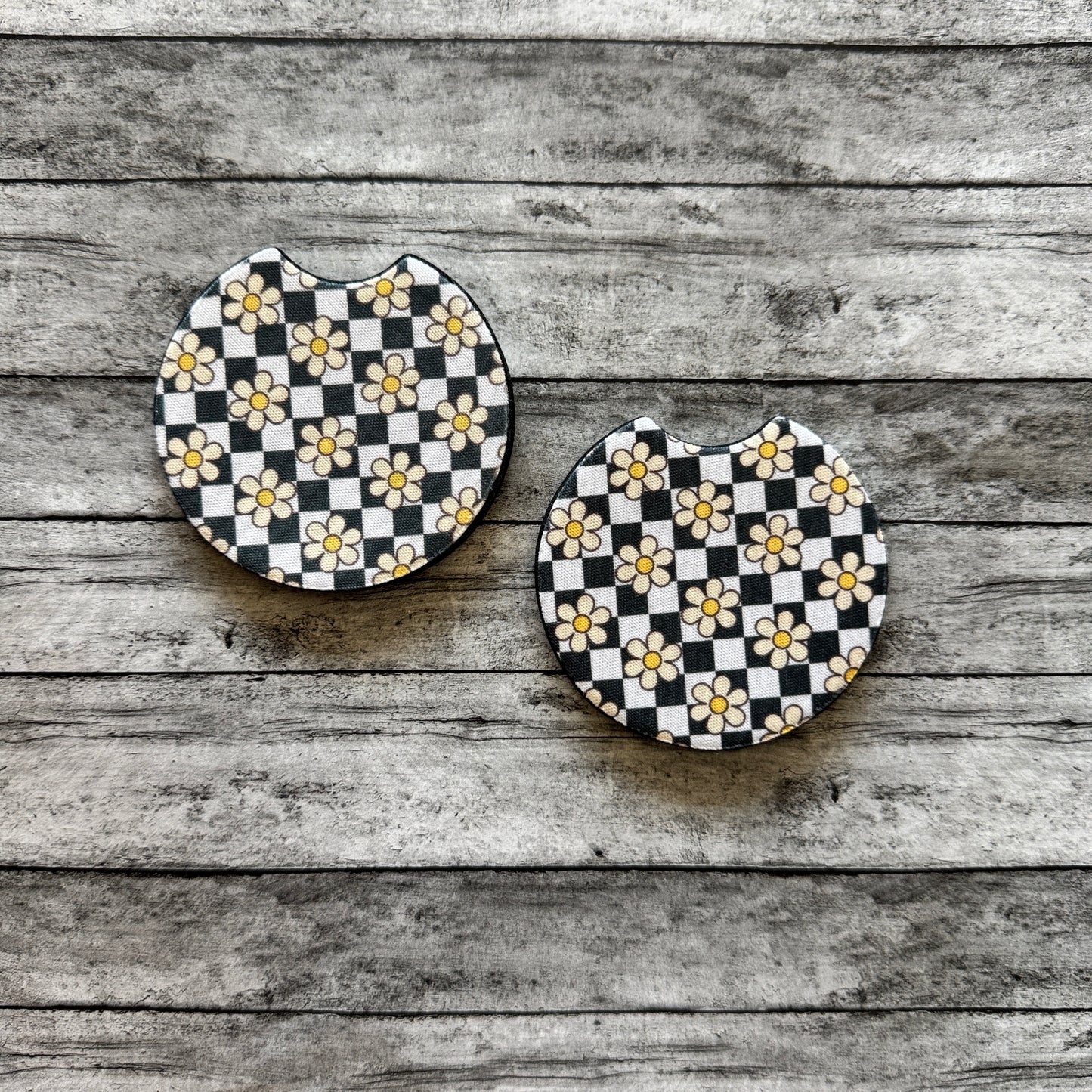 Floral Checkered Neoprene Car Coaster