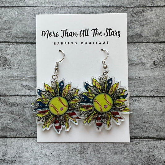 Softball Sunflower Earrings